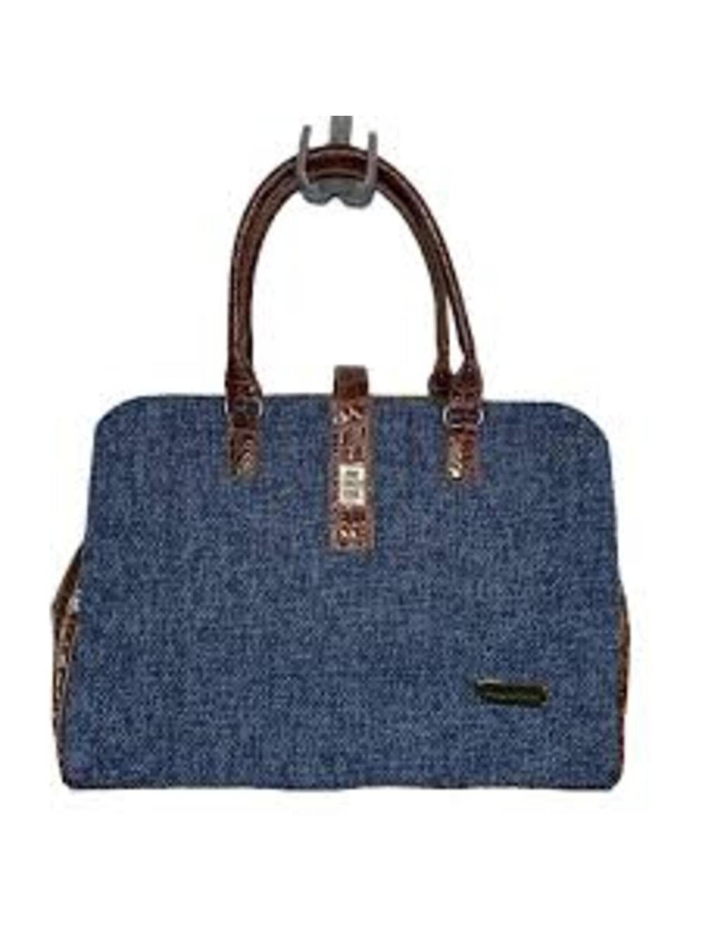 NWT Samantha Brown Vintage Tweed Tote Blue Carry On Luggage Weekend & makeup bag